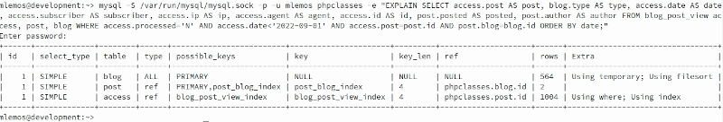 MySQL EXPLAIN Query results before optimization